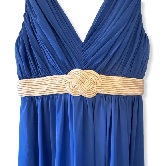 Bari Jay Cobalt Blue Formal Maxi Dress with Gold Accents – Size 12 - Picture 2 of 7
